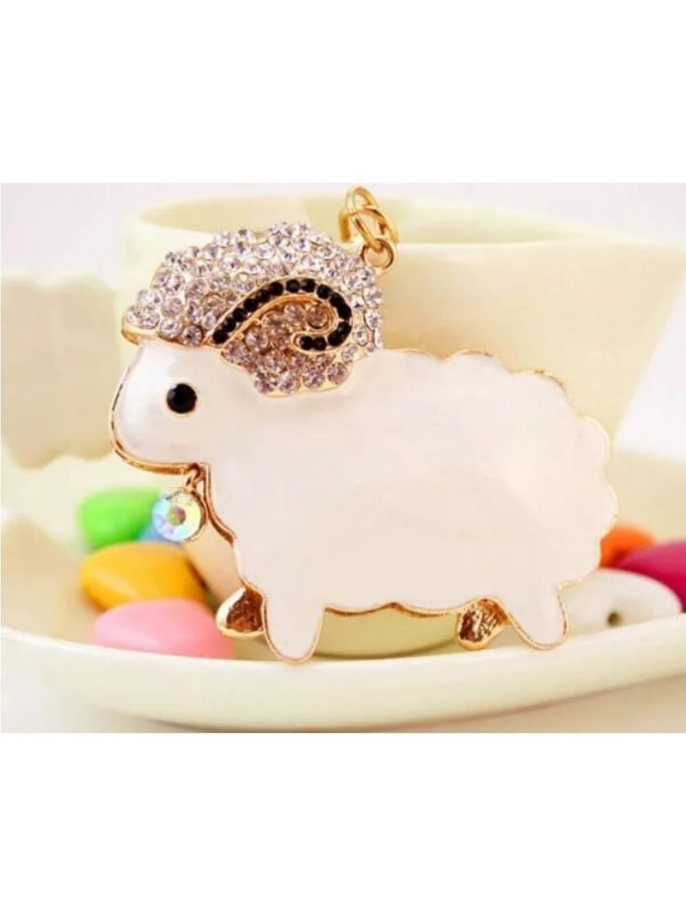 BETSEY JOHNSON Mary Had A Little Lamb Necklace Pink Rhinestone White Enamel
